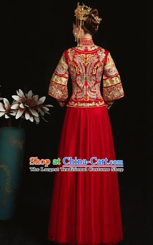 Chinese Ancient Bride Embroidered Dragon Red Xiu He Suit Wedding Costumes Blouse and Dress Traditional Bottom Drawer for Women