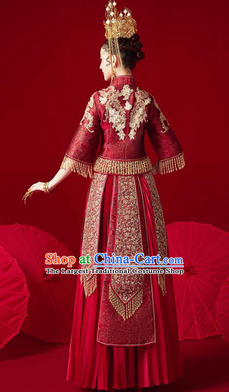 Chinese Ancient Embroidered Drilling Blouse and Dress Traditional Bride Xiu He Suit Wedding Costumes for Women