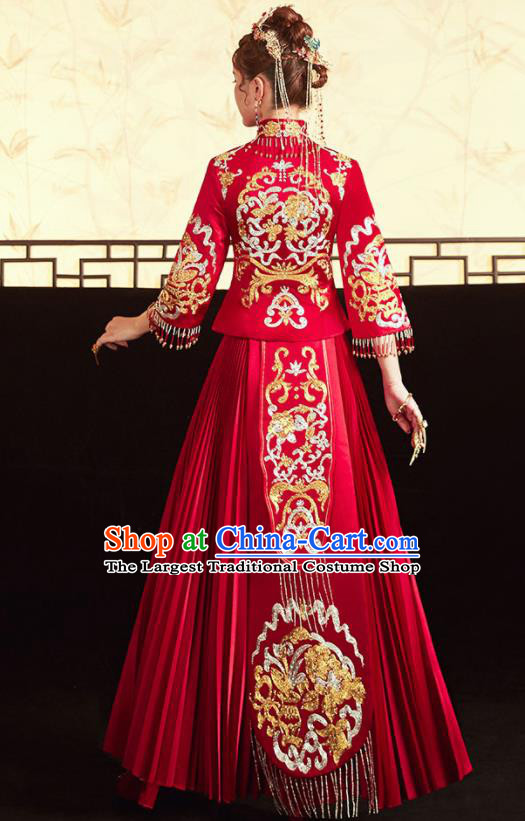 Chinese Ancient Embroidered Peony Blouse and Dress Traditional Bride Drilling Xiu He Suit Wedding Costumes for Women