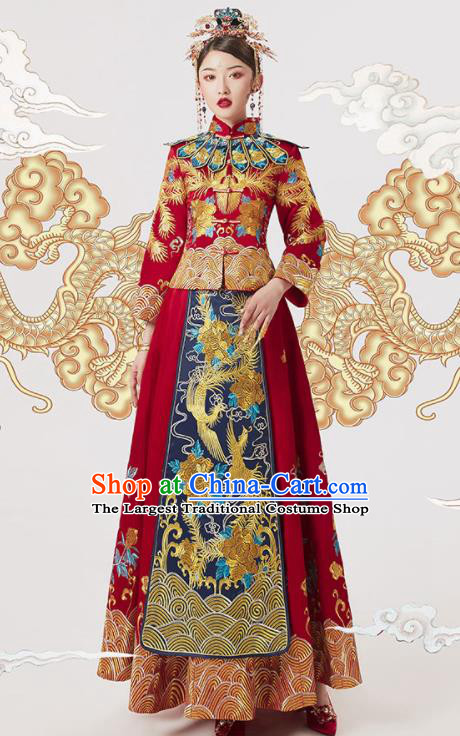 Chinese Ancient Embroidered Red Blouse and Dress Traditional Bride Xiu He Suit Wedding Costumes for Women