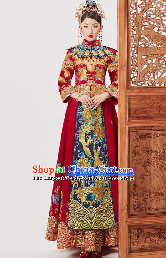 Chinese Ancient Embroidered Red Blouse and Dress Traditional Bride Xiu He Suit Wedding Costumes for Women