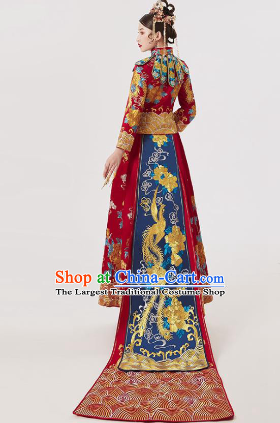 Chinese Ancient Embroidered Red Blouse and Dress Traditional Bride Xiu He Suit Wedding Costumes for Women