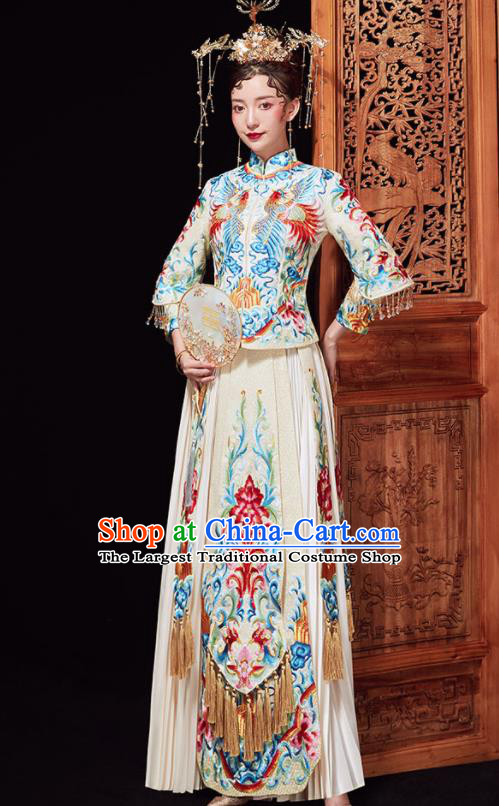 Chinese Ancient Wedding Embroidered Red Flowers Blouse and Dress Traditional Bride Xiu He Suit Costumes for Women