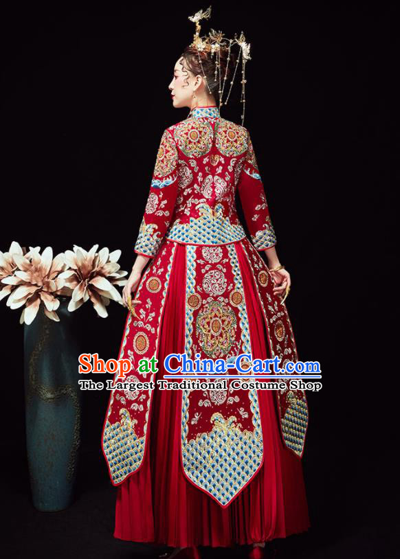 Chinese Ancient Wedding Embroidered Red Blouse and Dress Traditional Bride Xiu He Suit Costumes for Women