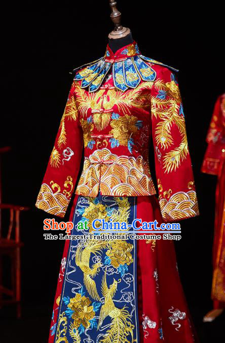 Chinese Ancient Bride Embroidered Peony Blouse and Dress Xiu He Suit Wedding Costumes Traditional Red Bottom Drawer for Women