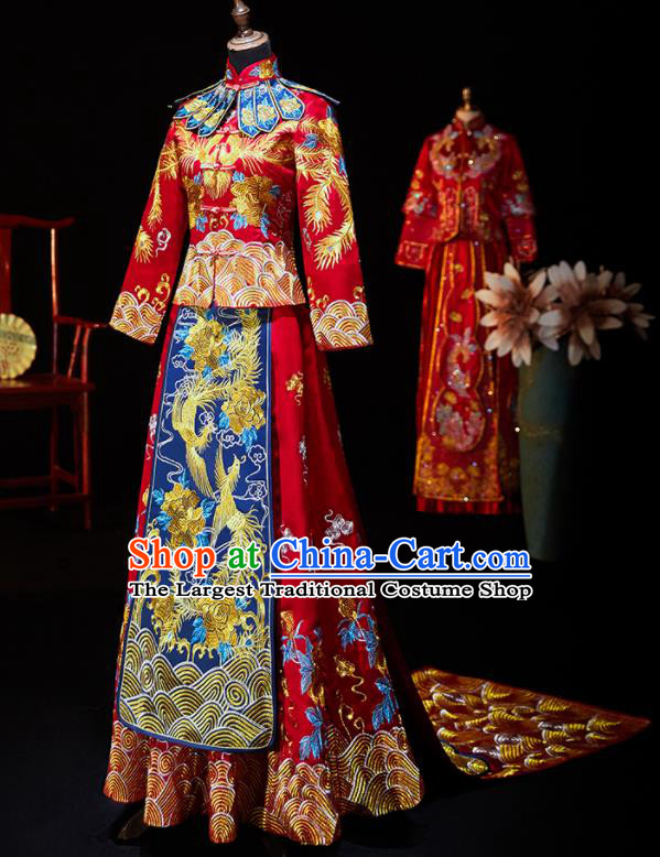 Chinese Ancient Bride Embroidered Peony Blouse and Dress Xiu He Suit Wedding Costumes Traditional Red Bottom Drawer for Women