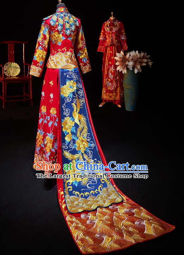 Chinese Ancient Bride Embroidered Peony Blouse and Dress Xiu He Suit Wedding Costumes Traditional Red Bottom Drawer for Women