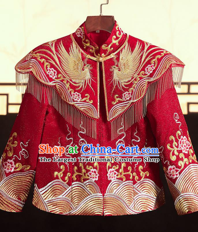 Chinese Ancient Bride Embroidered Phoenix Peony Blouse and Dress Xiu He Suit Wedding Costumes Traditional Red Bottom Drawer for Women