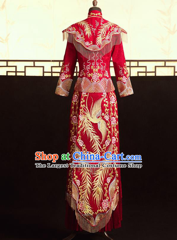 Chinese Ancient Bride Embroidered Phoenix Peony Blouse and Dress Xiu He Suit Wedding Costumes Traditional Red Bottom Drawer for Women