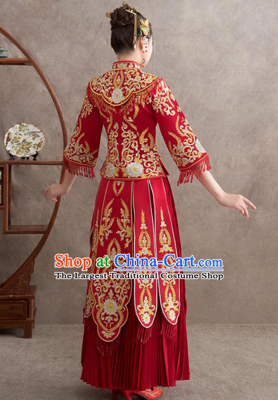 Chinese Ancient Bride Embroidered Blouse and Dress Xiu He Suit Wedding Costumes Traditional Red Bottom Drawer for Women