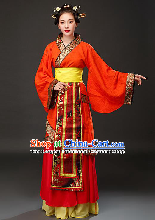 Chinese Traditional Spring and Autumn Period Maidservant Red Dress Ancient Court Maid Costumes for Women