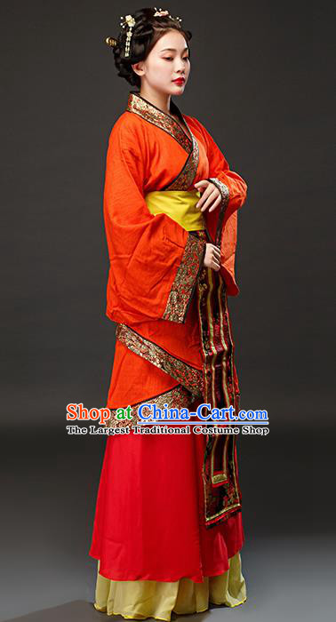 Chinese Traditional Spring and Autumn Period Maidservant Red Dress Ancient Court Maid Costumes for Women
