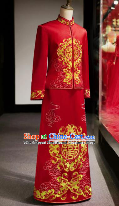 Chinese Ancient Bridegroom Red Mandarin Jacket and Gown Traditional Wedding Tang Suit Costumes for Men