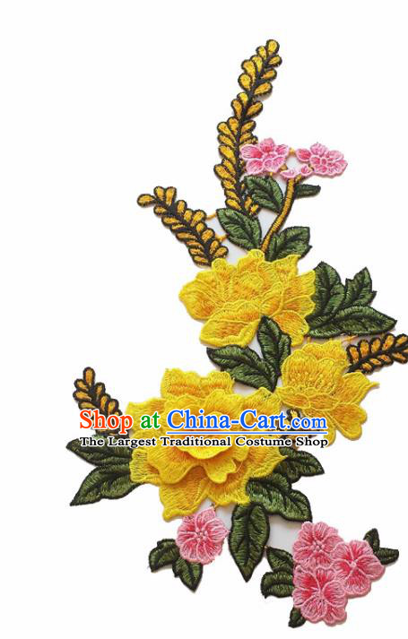 Chinese Traditional Embroidery Yellow Peony Applique Embroidered Patches Embroidering Cloth Accessories