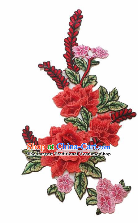 Chinese Traditional Embroidery Watermelon Red Peony Applique Embroidered Patches Embroidering Cloth Accessories