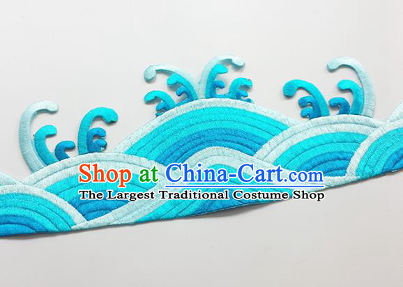 Chinese Traditional Embroidery Waves Blue Applique Embroidered Patches Embroidering Cloth Accessories