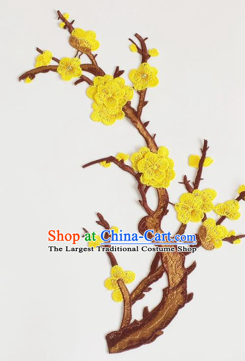 Chinese Traditional Embroidery Yellow Plum Branch Applique Embroidered Patches Embroidering Cloth Accessories