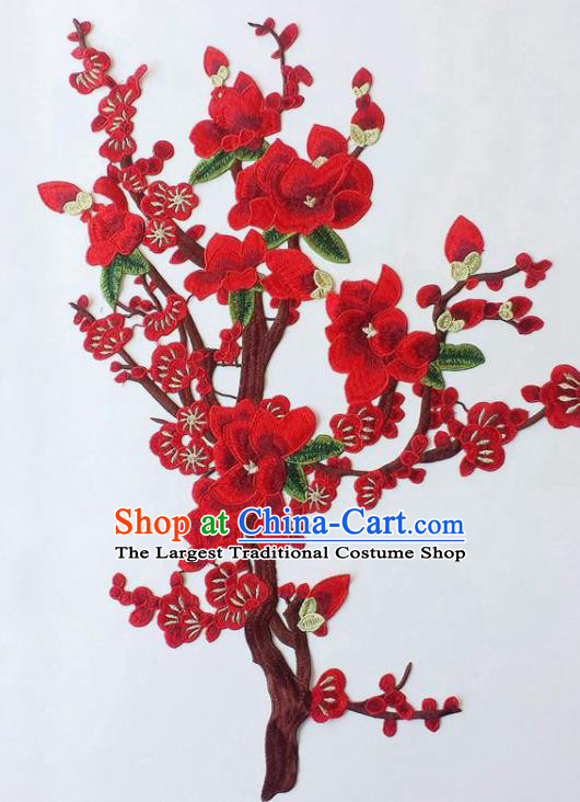Chinese Traditional Embroidery Red Plum Blossom Applique Embroidered Patches Embroidering Cloth Accessories