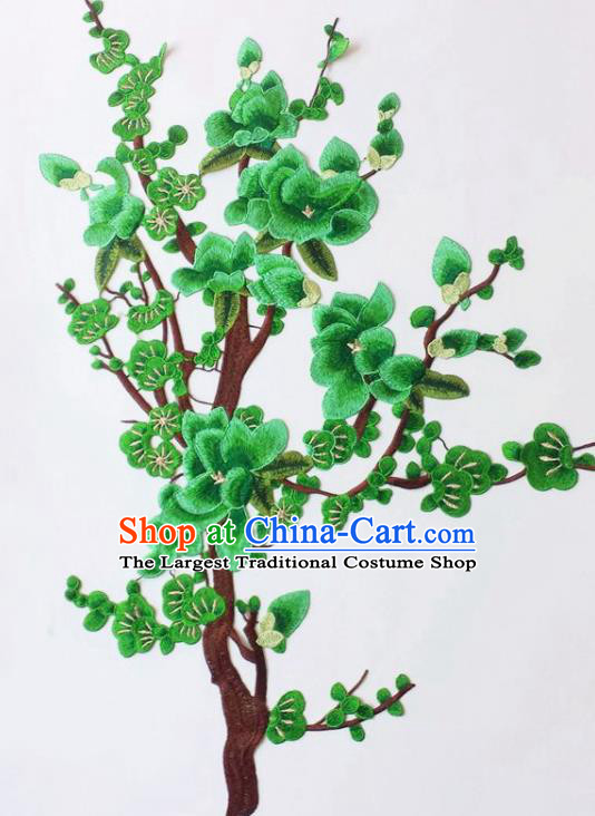 Chinese Traditional Embroidery Green Plum Blossom Applique Embroidered Patches Embroidering Cloth Accessories