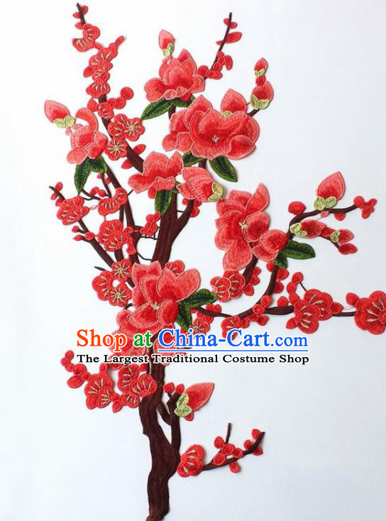 Chinese Traditional Embroidery Watermelon Red Plum Blossom Applique Embroidered Patches Embroidering Cloth Accessories