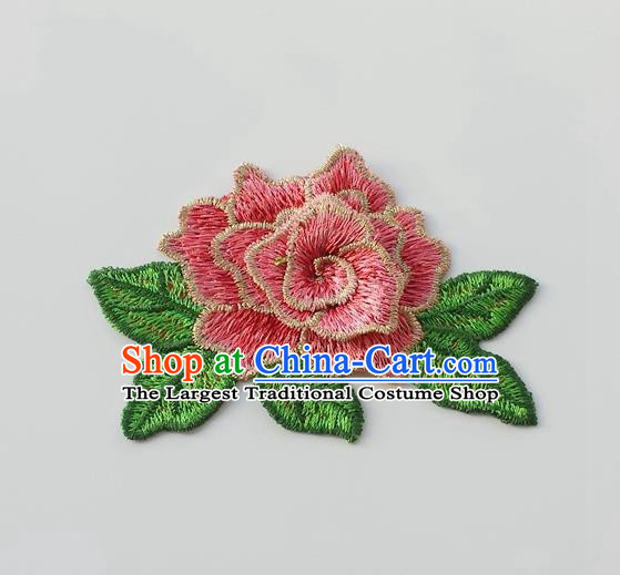 Chinese Traditional Pink Embroidery Peony Applique Embroidered Patches Embroidering Cloth Accessories