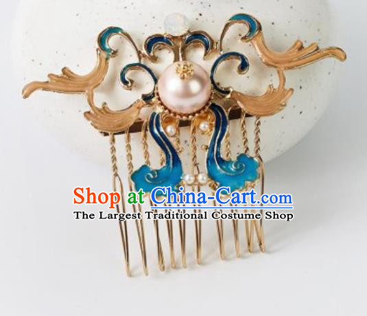 Chinese Ancient Bride Blue Hair Comb Traditional Wedding Xiu He Hairpins Hair Accessories for Women