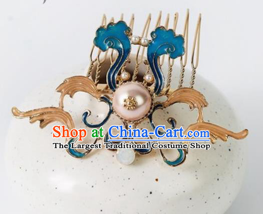 Chinese Ancient Bride Blue Hair Comb Traditional Wedding Xiu He Hairpins Hair Accessories for Women
