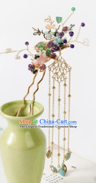 Chinese Ancient Bride Purple Beads Hair Clip Traditional Wedding Xiu He Hairpins Hair Accessories for Women