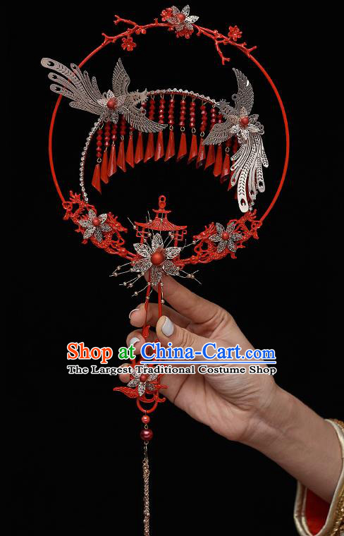 Chinese Ancient Bride Prop Palace Fans Traditional Wedding Xiu He Accessories Round Fan for Women