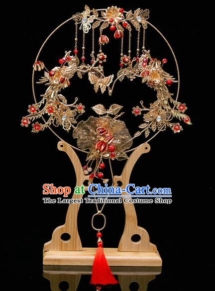 Chinese Ancient Bride Prop Golden Butterfly Palace Fans Traditional Wedding Xiu He Accessories Round Fan for Women