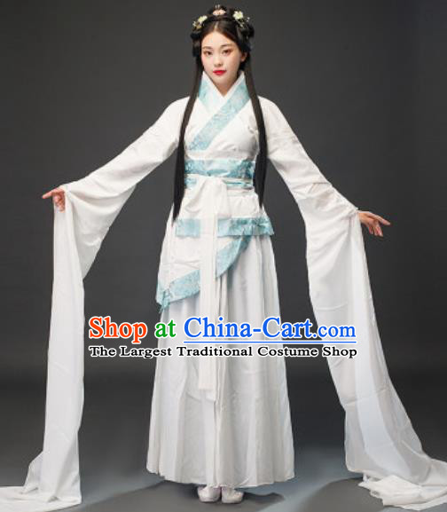 Chinese Traditional Court Lady Diao Chan Classical Dance White Dress Ancient Drama Goddess Costumes for Women