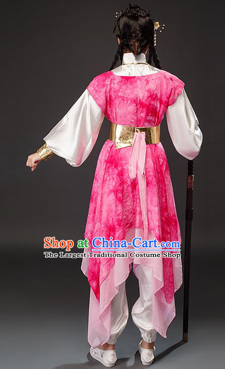 Traditional Chinese Song Dynasty Female Swordsman Huang Rong Pink Dress Ancient Drama Heroine Costumes for Women