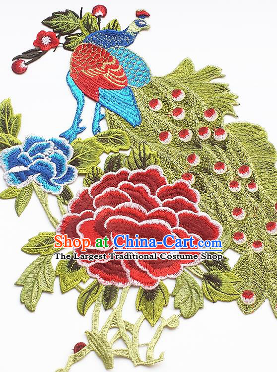 Chinese Traditional Embroidery Peacock Red Peony Applique Embroidered Patches Embroidering Cloth Accessories