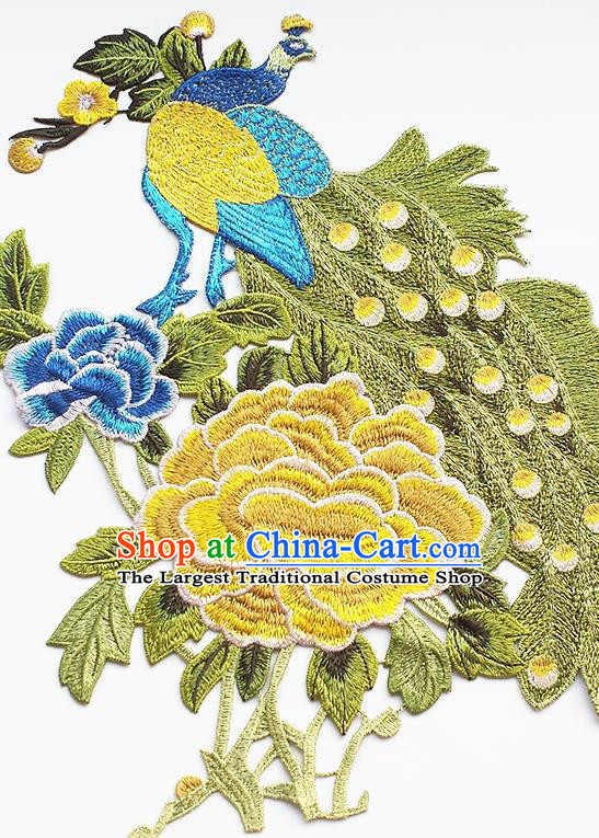 Chinese Traditional Embroidery Peacock Yellow Peony Applique Embroidered Patches Embroidering Cloth Accessories