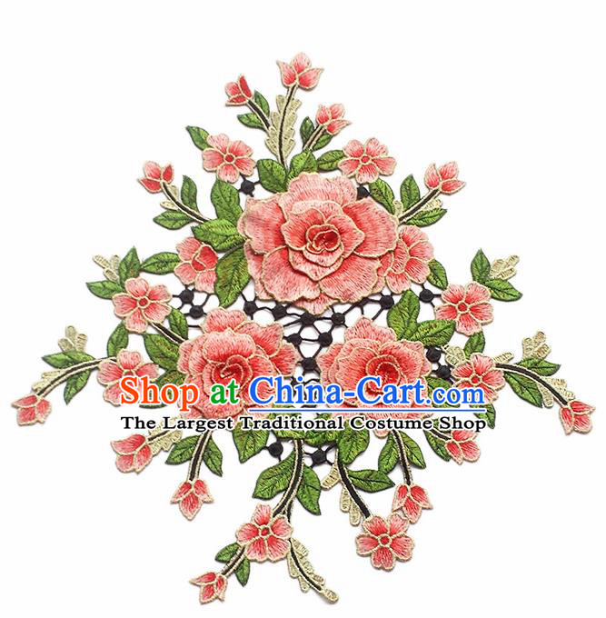 Chinese Traditional Embroidery Watermelon Red Peony Flowers Patches Embroidered Applique Embroidering Cloth Accessories