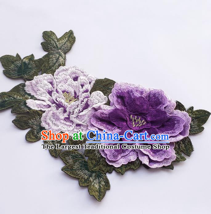 Traditional Chinese Embroidery Purple Stereo Peony Applique Embroidered Patches Embroidering Cloth Accessories