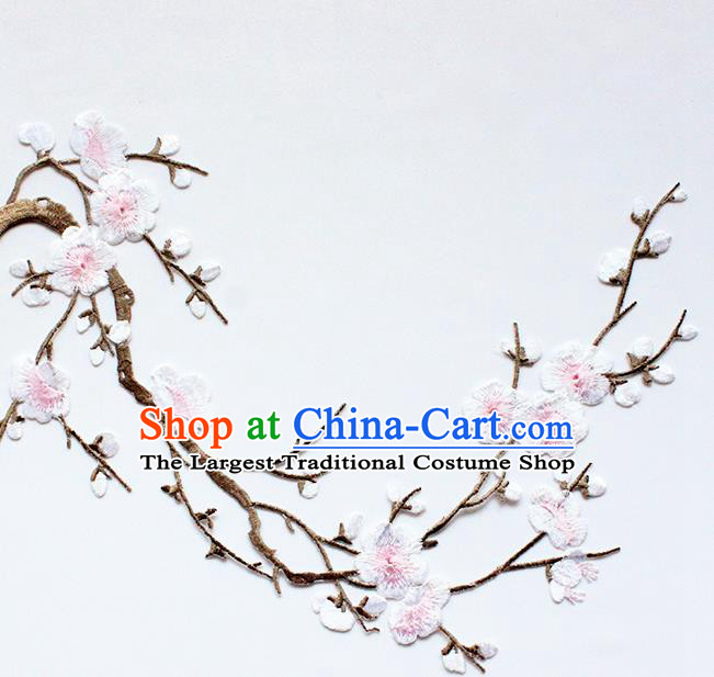 Traditional Chinese National Embroidery White Plum Flowers Applique Embroidered Patches Embroidering Cloth Accessories