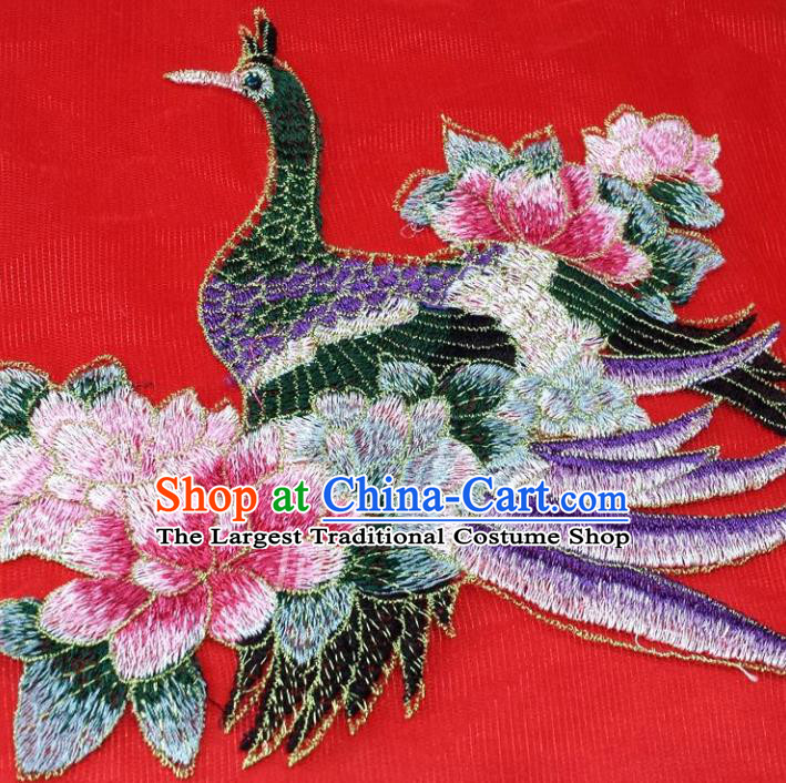 Traditional Chinese National Embroidery Peacock Peony Applique Embroidered Patches Embroidering Cloth Accessories