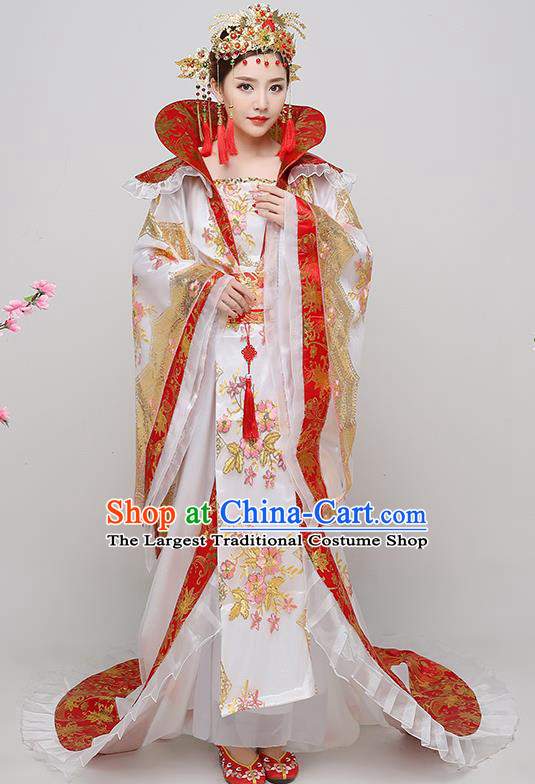 Chinese Ancient Tang Dynasty Imperial Consort White Dress Traditional Hanfu Goddess Classical Dance Costumes for Women