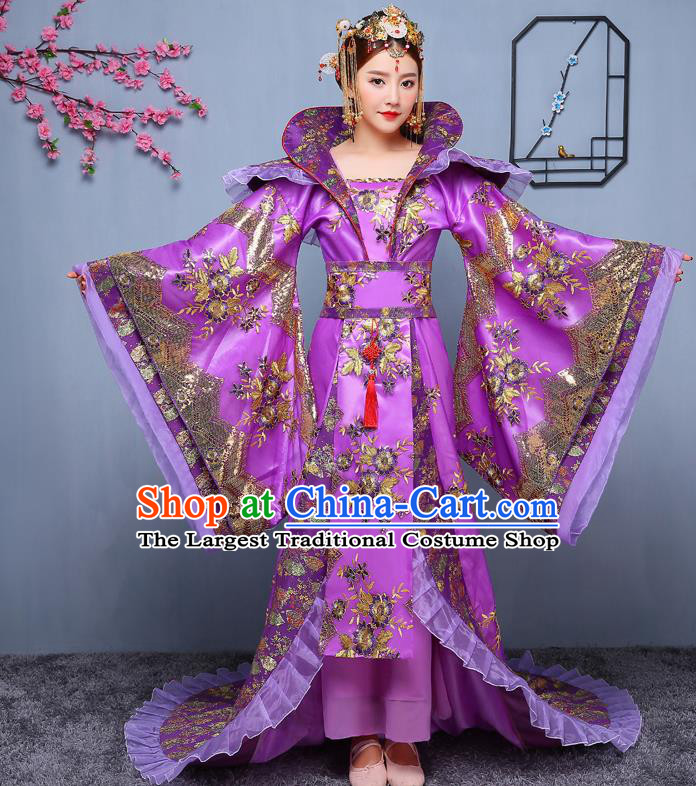 Chinese Ancient Tang Dynasty Imperial Consort Purple Dress Traditional Hanfu Goddess Classical Dance Costumes for Women
