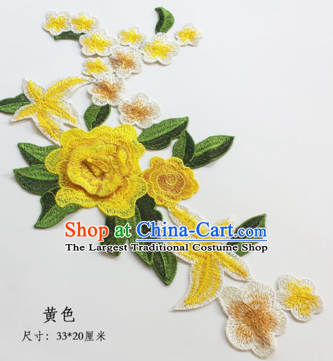 Traditional Chinese National Embroidery Stereo Yellow Flowers Applique Embroidered Patches Embroidering Cloth Accessories