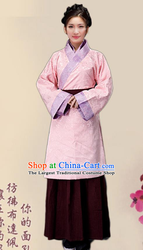 Chinese Ancient Song Dynasty Female Civilian Pink Dress Traditional Hanfu Farmerette Costumes for Women