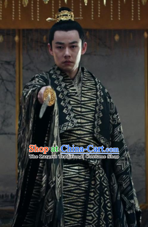 Chinese Ancient Emperor of Yin Empire Historical Drama Novoland Eagle Flag Bai Luyan Replica Costumes and Headpiece for Men