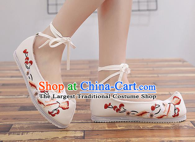 Chinese Handmade Embroidered Plum Beige Cloth Shoes Traditional Hanfu Shoes National Shoes for Women