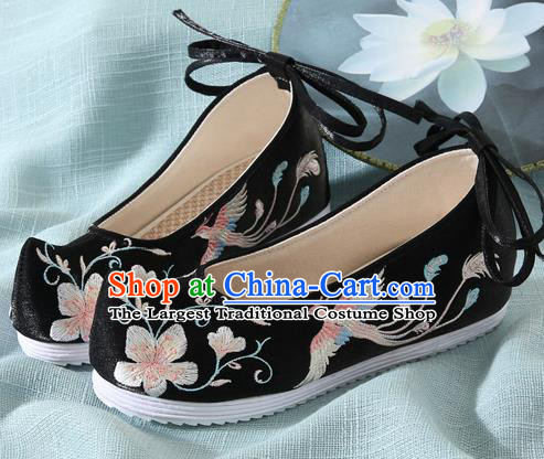 Chinese Handmade Embroidered Flower Bird Black Cloth Shoes Traditional Hanfu Shoes National Shoes for Women