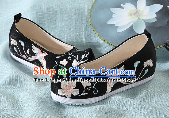 Chinese Handmade Embroidered Flower Bird Black Cloth Shoes Traditional Hanfu Shoes National Shoes for Women