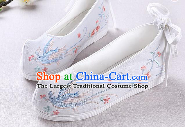 Chinese Handmade Opera Embroidered Bird White Shoes Traditional Hanfu Shoes National Shoes for Women