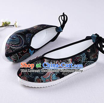 Chinese Handmade Opera Embroidered Black Brocade Shoes Traditional Hanfu Shoes National Shoes for Women