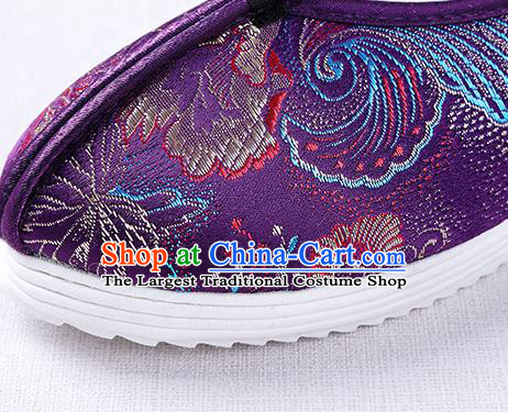 Chinese Handmade Opera Embroidered Purple Brocade Shoes Traditional Hanfu Shoes National Shoes for Women