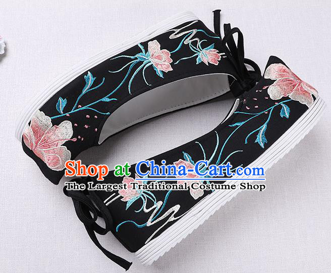 Chinese Handmade Opera Embroidered Black Shoes Traditional Hanfu Shoes National Shoes for Women